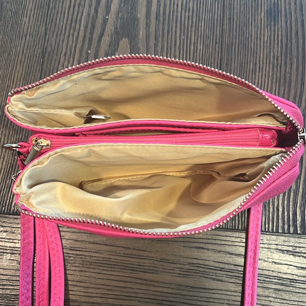Hot Pink Pebbled Vegan Leather Crossbody Clutch Handbag - Picture 4 of 16